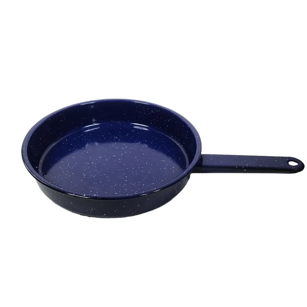 Vintage Medium Blue White Speckled Enamelware Skillet Frying Pan 9